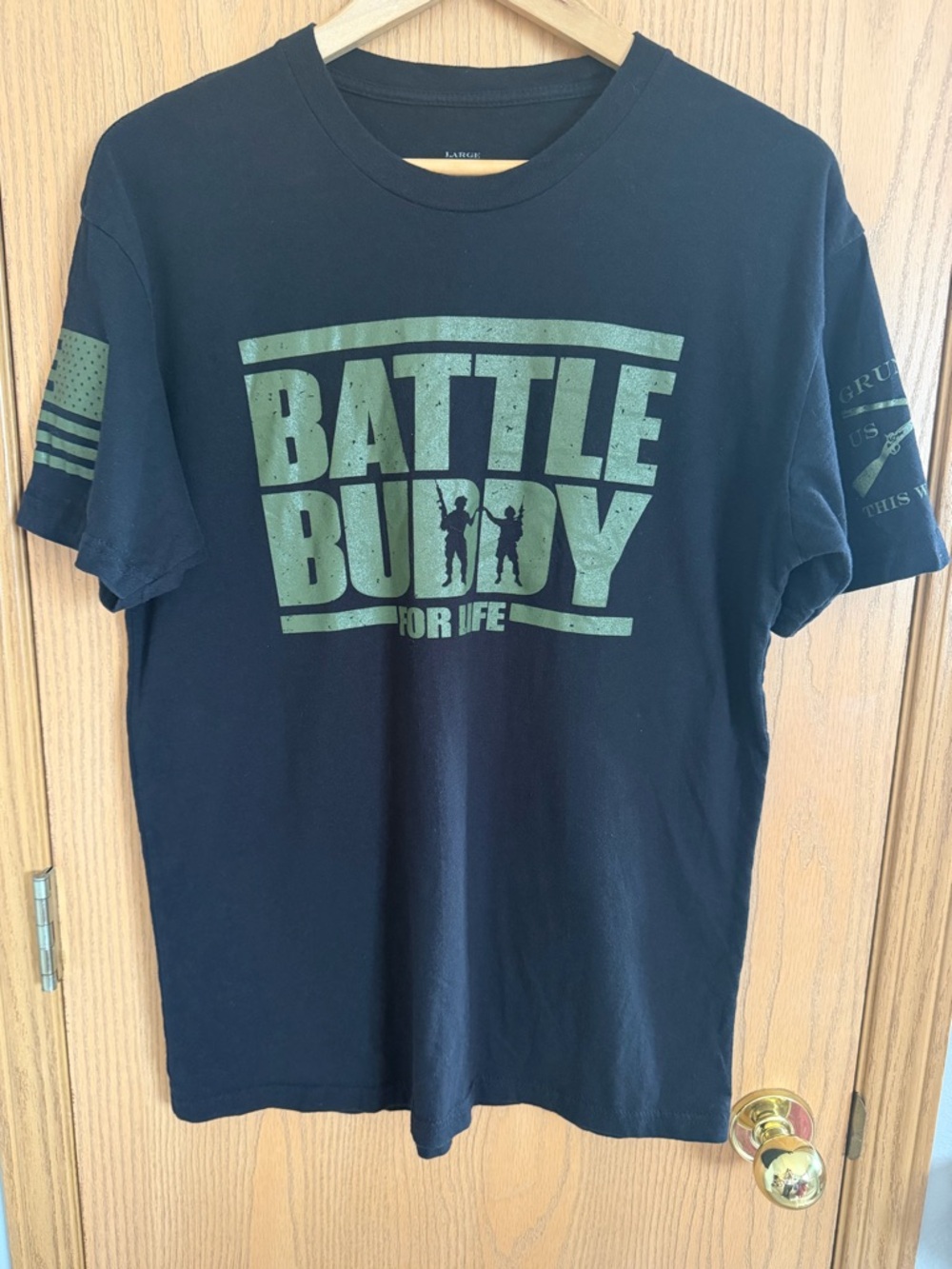 GRUNT STYLE Battle Buddy For Life Military Black  Olive Green Graphic Tee Size L